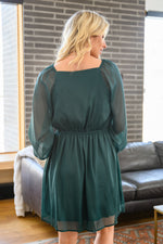 Front And Center Balloon Sleeve Dress in Green LD23