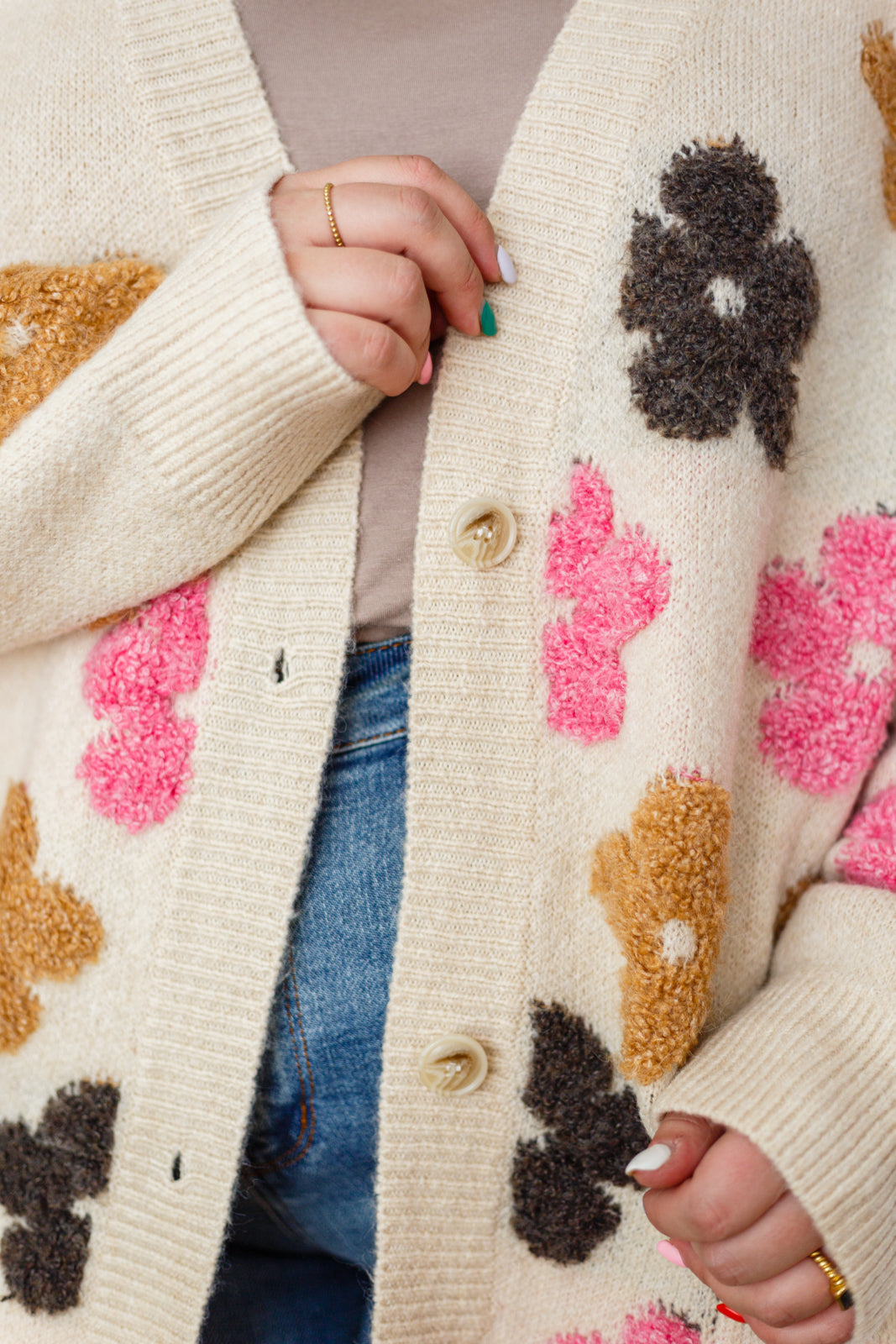 Colorful Cardigan - Loose Fit - Flowers - Pink - Koning Bamboe