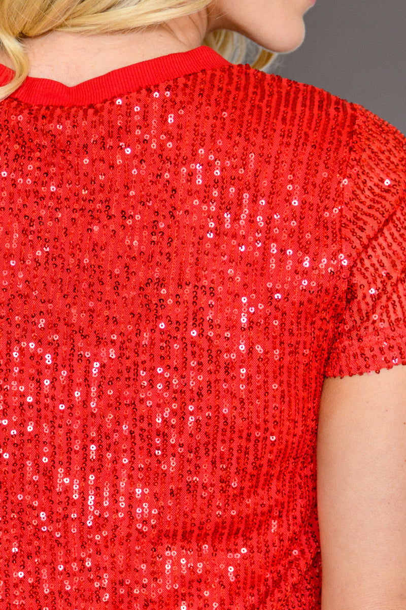 Glimmering Night Sequin Top in Red