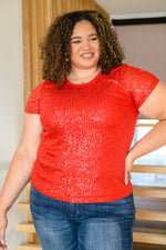 Glimmering Night Sequin Top in Red