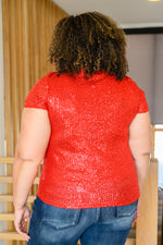 Glimmering Night Sequin Top in Red