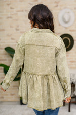 Green Tea Button Up Long Sleeve Top in Olive BF35