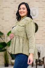 Green Tea Button Up Long Sleeve Top in Olive BF35