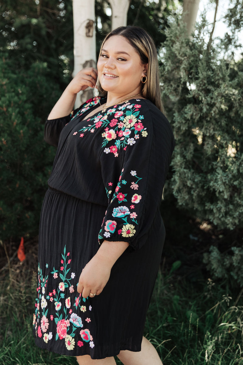 Plus size floral embroidered dress best sale