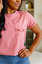 Here For Fun Ruffle Front Pocket Tee LD23