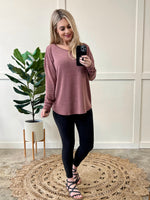 Cutout Racer Back Long Sleeve Top in Wine