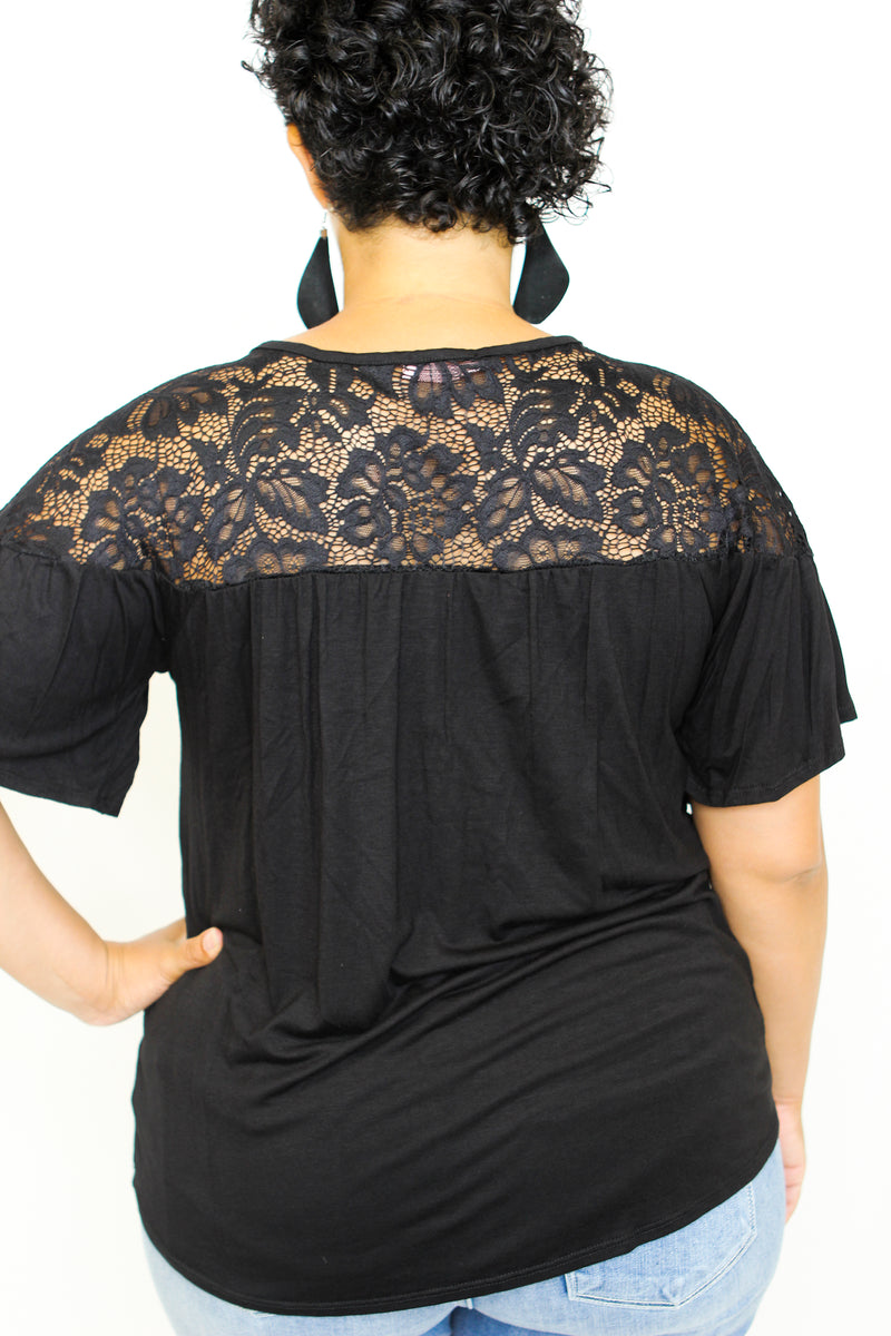 #K420 Floral Lace Shoulders (Black)