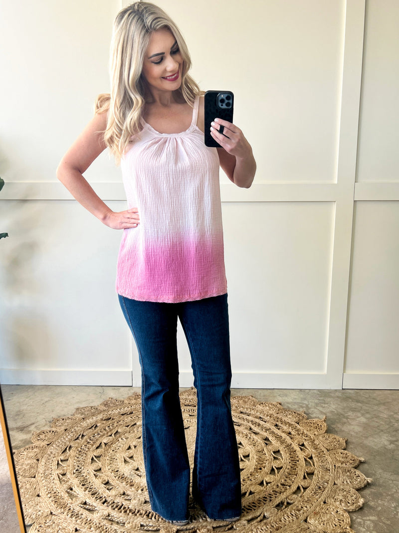 Ombre and Lace Sleeveless Top In Pink