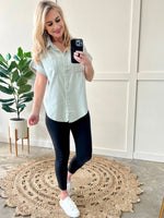 Button Down Top In Washed Sage