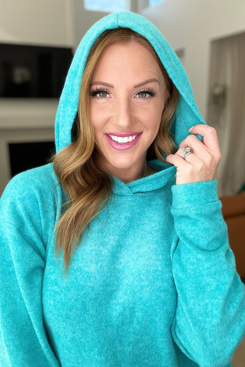 Hooded Melange Brushed Hacci Sweater in Light Teal