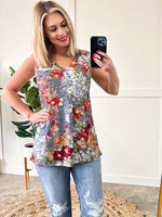 Sleeveless Floral Top In Grey