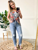 Sleeveless Floral Top In Grey