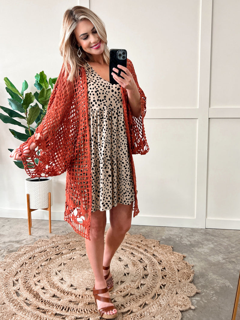 Vintage Crochet Kimono In Tawny