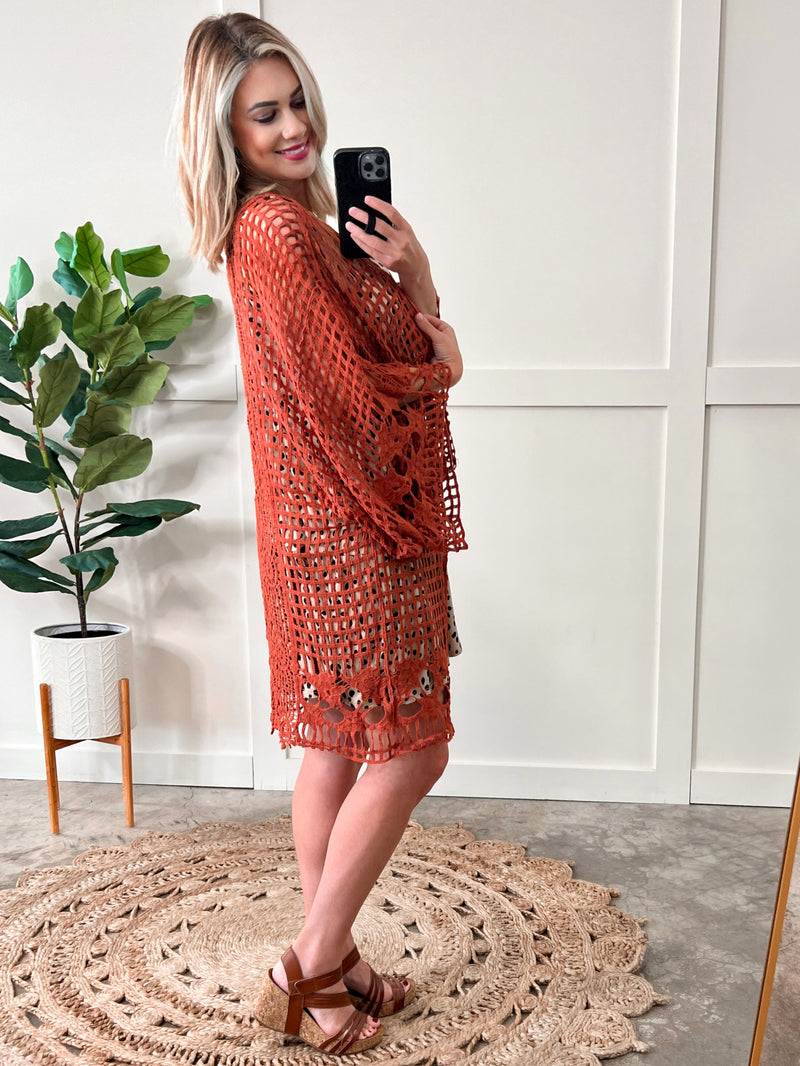 Vintage Crochet Kimono In Tawny