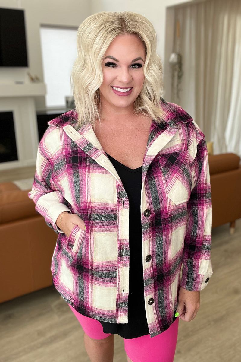 Oversized Longline Plaid Shacket in Magenta