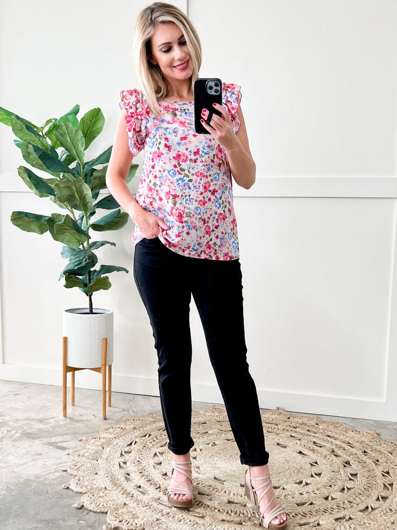 Haptics Stand Out Pink Floral Ruffle Top (S & 3XL ONLY)