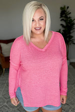 Melange Burnout V-Neck Top in Fuchsia