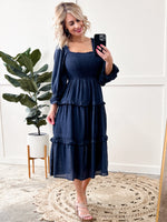 Tiered Maxi Dress With Smocking Detail In Midnight Navy