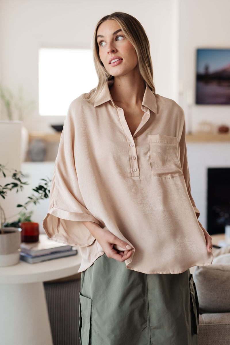 In Your Thoughts Oversized Dolman Sleeve Top in Champagne