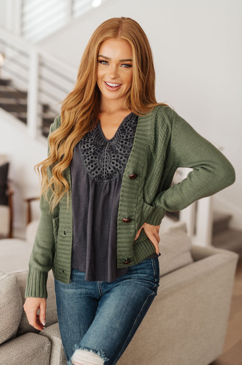 Climbing Vine Cable Knit Cardigan in Green BF35