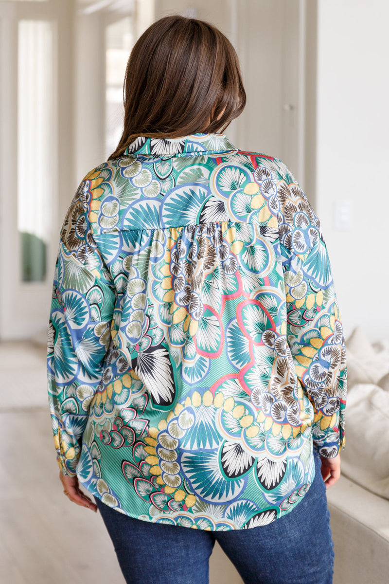 In the Willows Button Up Blouse in Teal Paisley