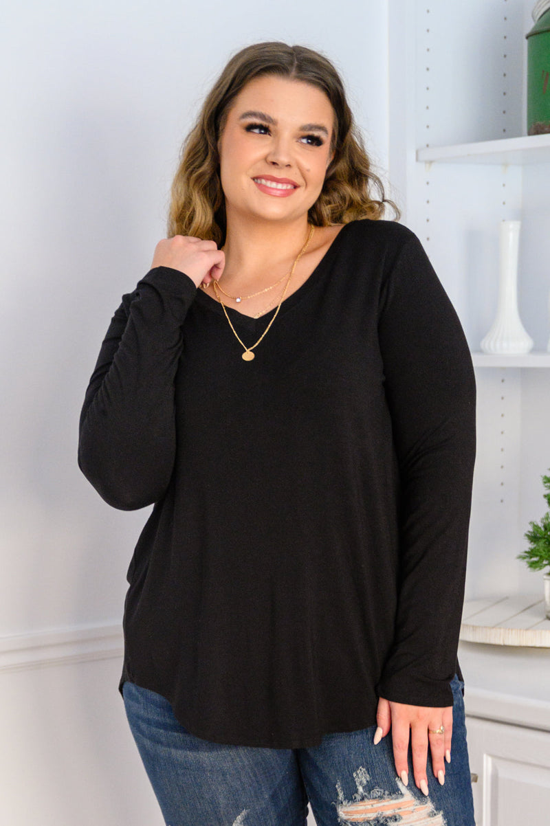 It's Your Move V Neck Long Sleeve Top In Black