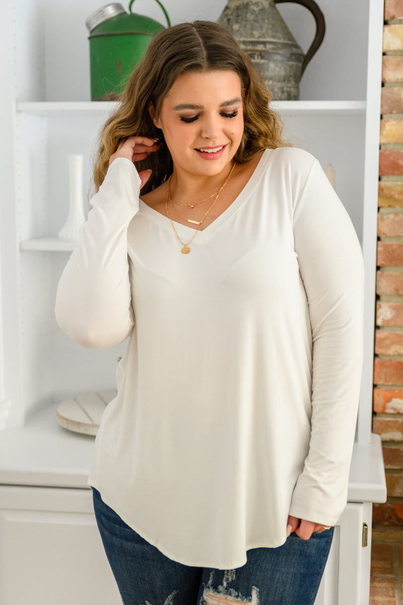 It's Your Move V Neck Long Sleeve Top In Ivory