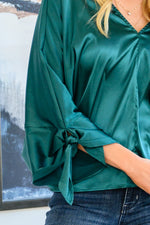 Jaz Dolman Tie Sleeve Blouse in Green BF65