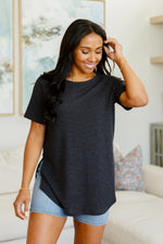 Kathleen Waffle Knit Top in Black LD23