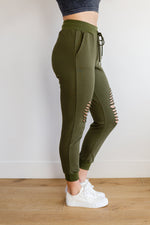 Kick Back Distressed Joggers in Olive BF35