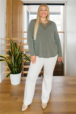 Lacey Long Sleeve V Neck In Olive LD23