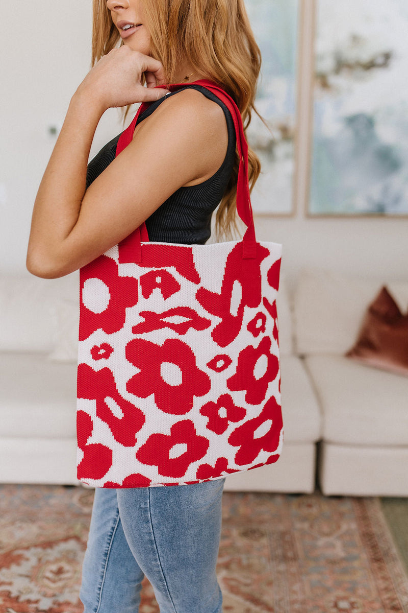 Retro Daisy Checkered Tote Bag Pink and Orange Checkerboard 