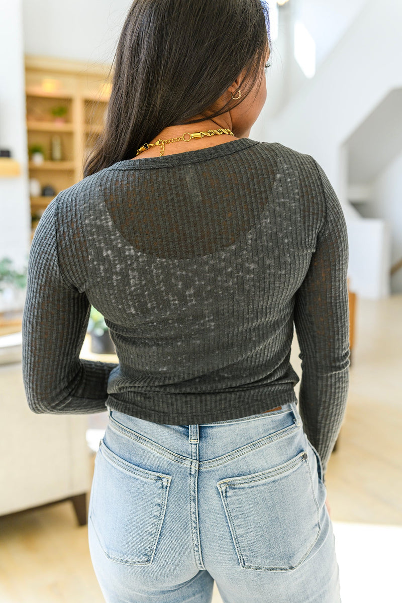 Little Talks Ribbed Long Sleeve Top in Charcoal BF65