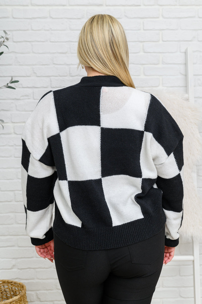 Lola Checkered Cardigan in Black & White