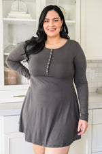 Long Sleeve Button Down Dress In Ash Gray LD23