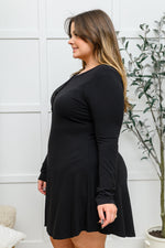 Long Sleeve Button Down Dress In Black LD23