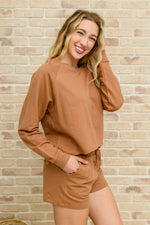Long Sleeve Sweatshirt Top & Shorts Set In Camel