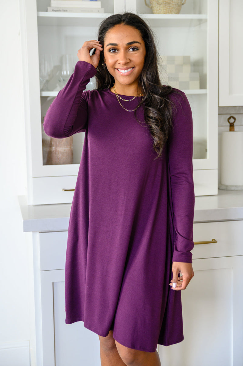 Most Reliable Long Sleeve Knit Dress In Plum LD23