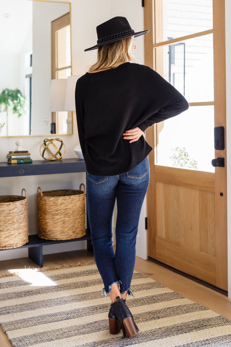 Nothing Better Rib Knit Pullover Top In Black