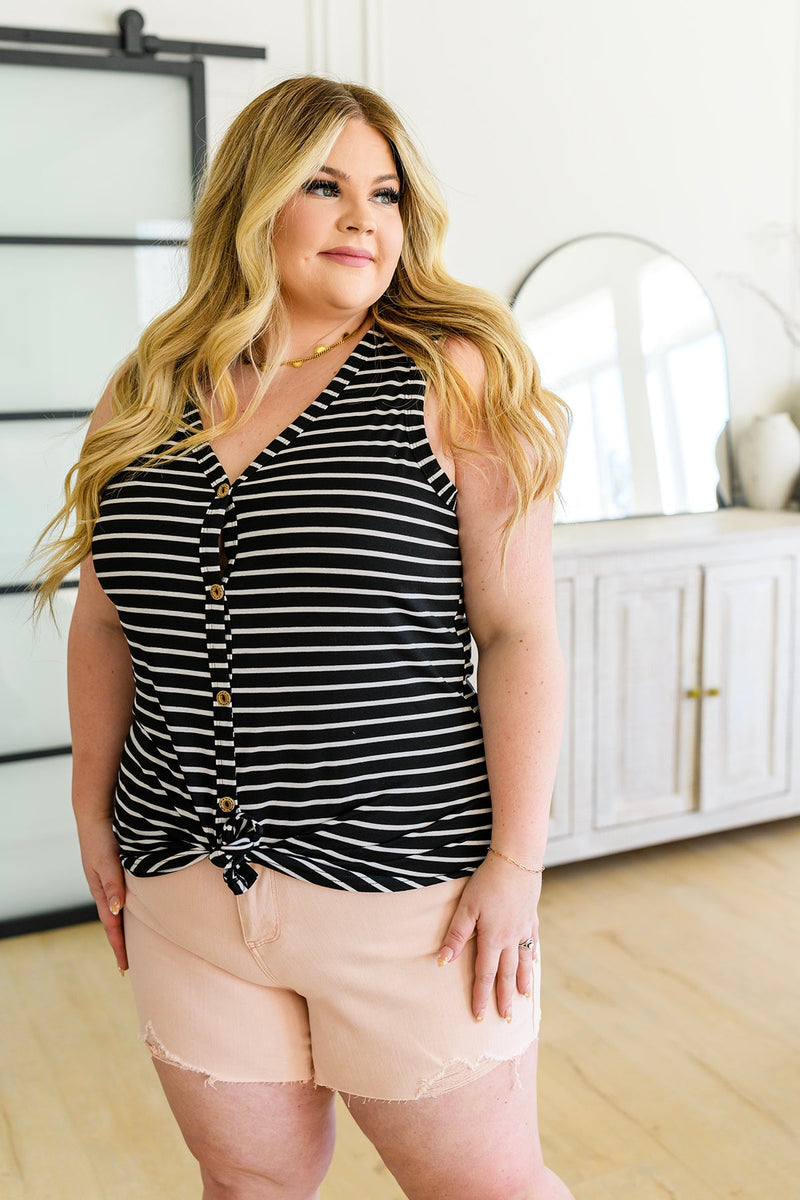 Oceanside Striped V Neck Sleeveless Top