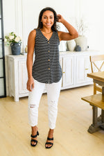 Oceanside Striped V Neck Sleeveless Top