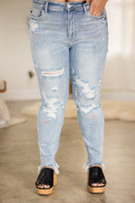 #P538 Party Paint Splatter Judy Blue Boyfriend Jeans