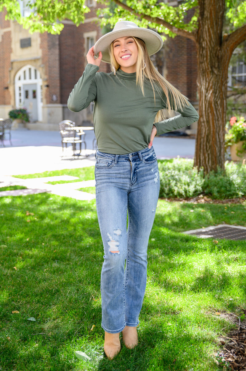 Plain Jane Turtle Neck Top in Cargo