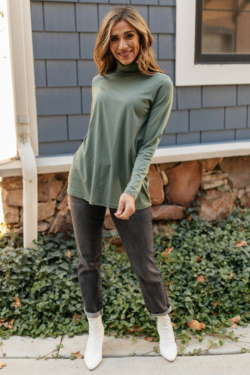 Plain Jane Turtle Neck Top in Cargo