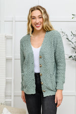 Popcorn Knit Cardigan In Light Green