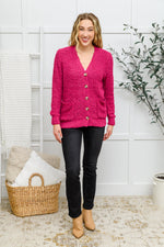 Popcorn Knit Cardigan In Magenta