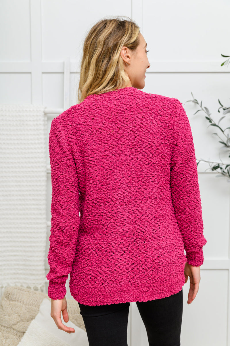 Popcorn Knit Cardigan In Magenta