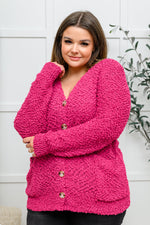 Popcorn Knit Cardigan In Magenta