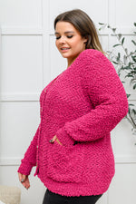 Popcorn Knit Cardigan In Magenta