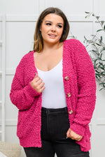 Popcorn Knit Cardigan In Magenta